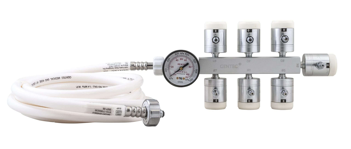 Medical Oxygen Therapy Manifold - 7 x 15Lpm with 3m Supply hose