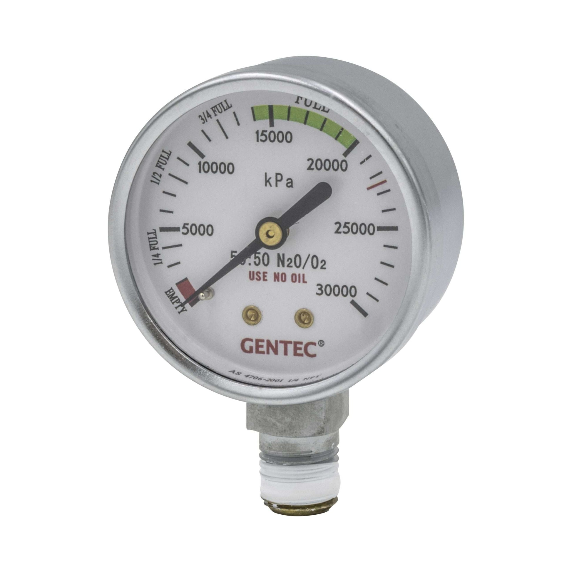 Pressure Gauge - Medical 50/50 Nitrous/Oxygen 0 - 30,000 kPa - Gentec 197HF