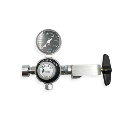 Comweld Series O medical air regulator hero view showing kPa pressure gauge chrome SIS outlet and Medical Air identification label