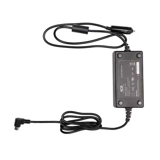 GCE Zen-O DC car charger power supply with cigarette lighter plug ferrite choke and right angle barrel connector for portable oxygen concentrator