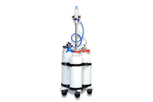 Porter MXR portable sedation system complete setup showing MXR 3000 flowmeter on pole tri-cylinder trolley with three D-size gas cylinders and MediReg regulators