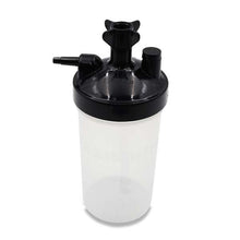 Salter Labs BOS7600 disposable oxygen humidifier bottle fully assembled showing black lid clear 350ml jar outlet nipple and inlet fitting